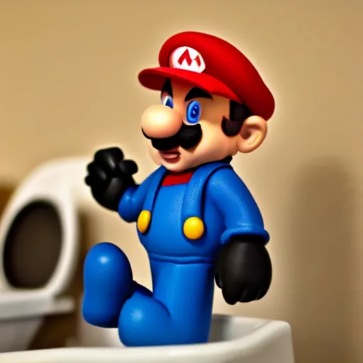 Prompt: claymation, mario sitting on a toilet in public, depth of field 2 7 0 mm