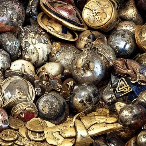 Image similar to a pirate's treasure hoard, hidden in a cave