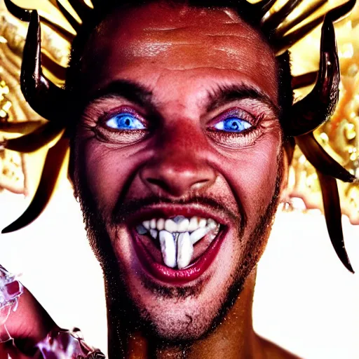 Image similar to a devil, close - up portrait photo by david lachapelle, masterpiece, trending on flickr
