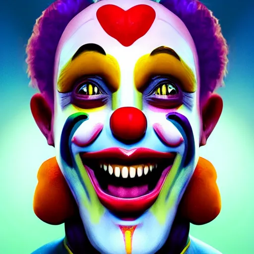 Prompt: Portrait of a colorful happy joyful funny smiling clown, artstation, cgsociety, masterpiece