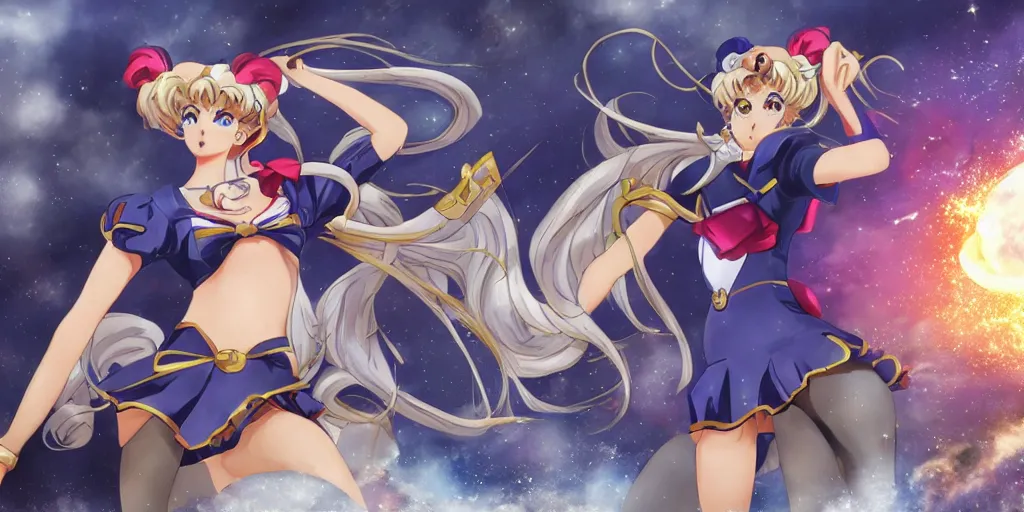 Image similar to sailor moon in battlefield video game, concept art, very detailed and realistic