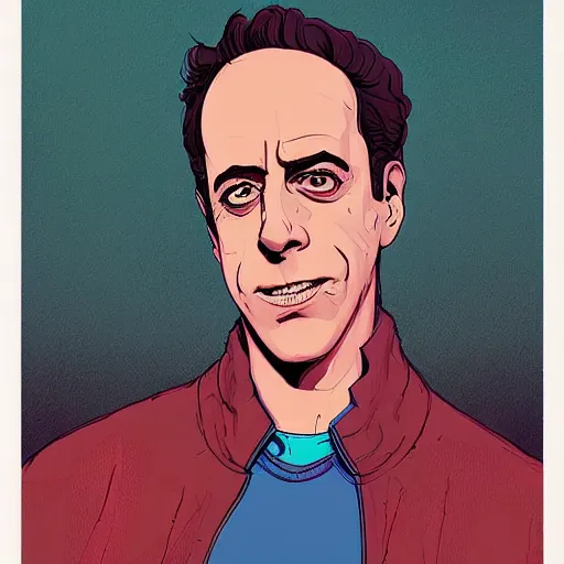 Prompt: a study of cell shaded portrait of jerry seinfeld concept art, llustration, post grunge, concept art by josan gonzales and wlop, by james jean, Victo ngai, David Rubín, Mike Mignola, Laurie Greasley, highly detailed, sharp focus, alien, Trending on Artstation, HQ, deviantart, art by artgem