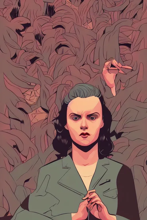 Prompt: Twin Peaks artwork by Tomer Hanuka