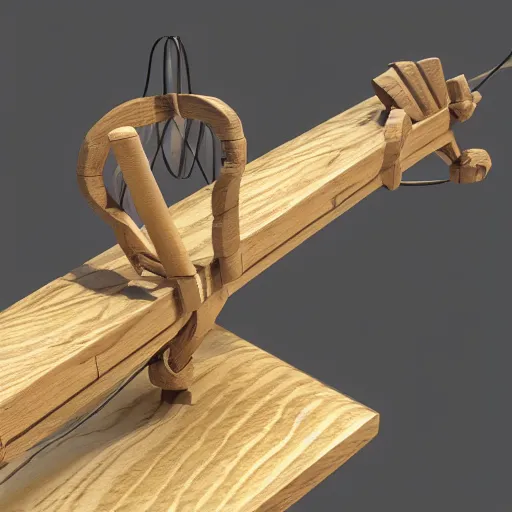 Prompt: a four-directional catapult, 3D model, octane render, wooden