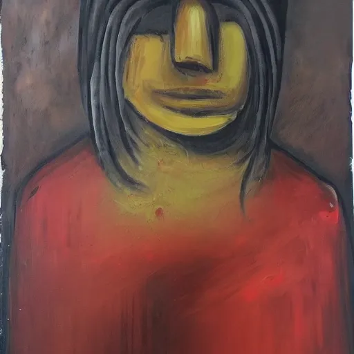 Prompt: depressionist oil painting, harsh reds and black, the concepts of despair and loneliness, cdx