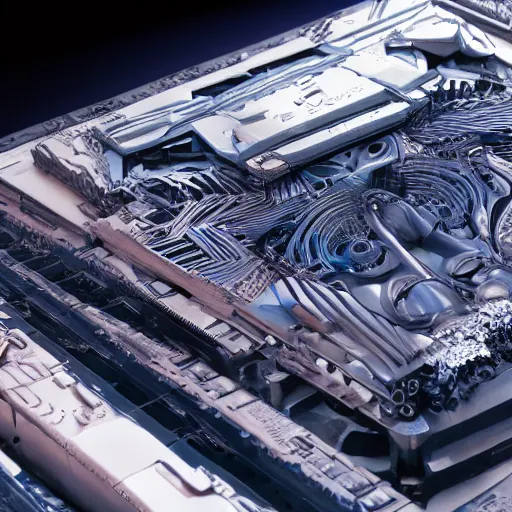 Image similar to sci-fi motherboard structure on the coronation of napoleon painting and digital hologram in the middle, unreal engine 5, keyshot, octane, artstation trending, ultra high detail, ultra realistic, cinematic, 8k, 16k, in style of zaha hadid, in style of nanospace Michael Menzelincev artstation, in style of Lee SOUDER artstation, colors in style of Blade Runner 2049, in plastic, dark, tilt shift,