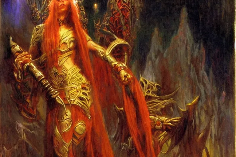Image similar to an ancient evil sith lord. art by gaston bussiere.