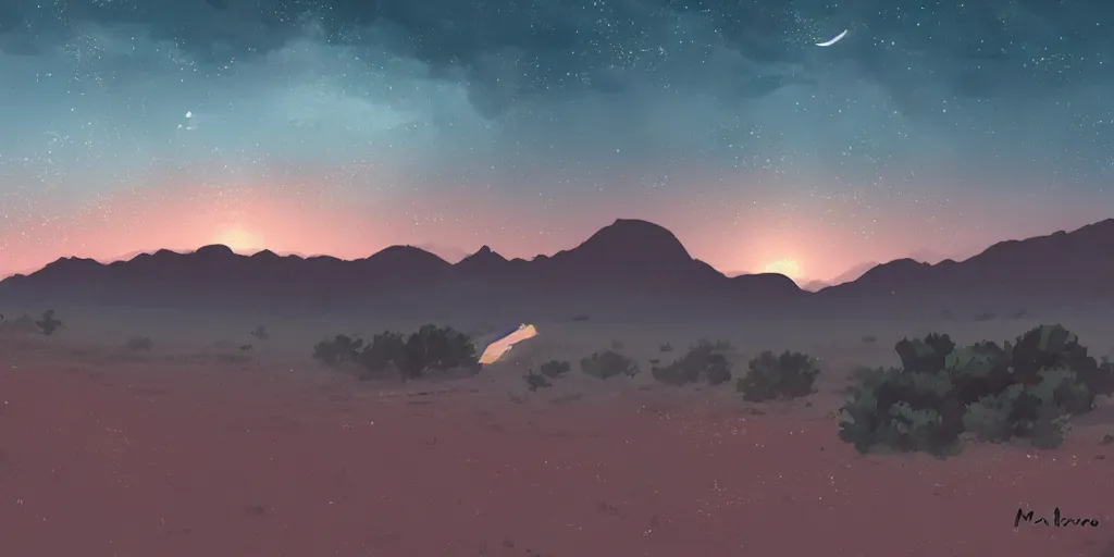Prompt: a stunning desert landscape at night by makoto shinkai