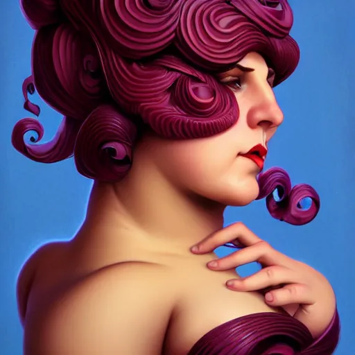 Image similar to curvy woman with a bundt cake face bundt cake face bundt face cake, digital art, cinematic, concept art, 8k, painting, imaginefx, cgsociety, art nouveau, Alphonse Mucha, trending on artstation, medium shot, head shot