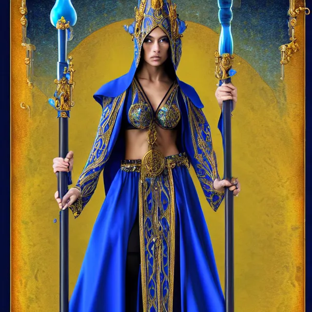 Prompt: elemental water witch in ornate blue robes and staff, highly detailed, 8 k, hdr, anne stokes