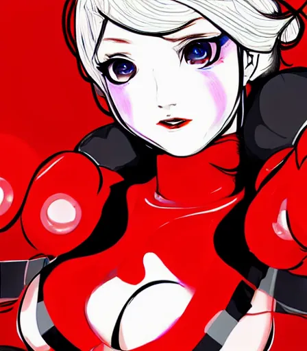 Prompt: beautiful ann takamaki from Persona 5 in her red latex outfit digital portrait in the style of stanley artgerm