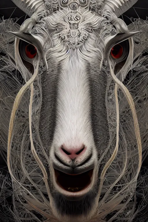 Image similar to portrait of a goat, intricate, abstract, intricate artwork, nightmare fuel by tooth wu wlop beeple dan mumford, octane render