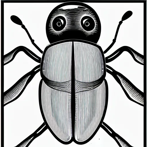 Prompt: monochromatic illustration of a beetle, one line, line drawing, unbroken, minimalist, white background, black and white