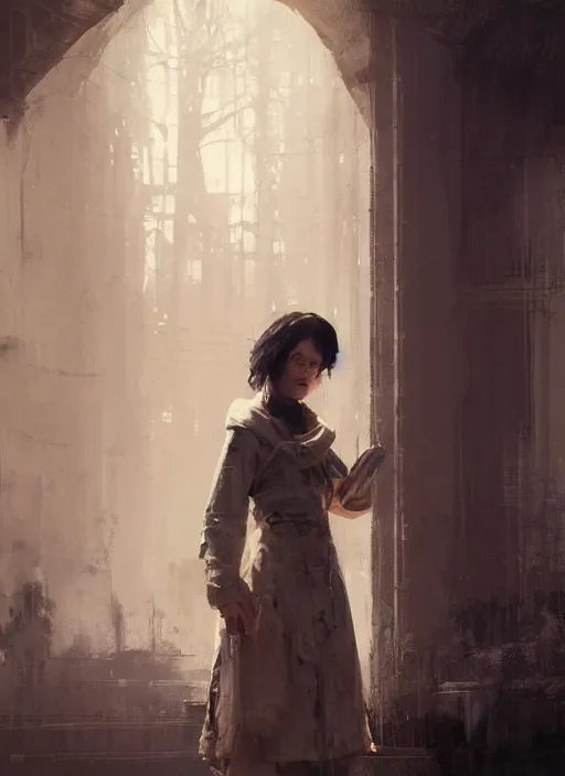 Prompt: female priest girl, beautiful face, rule of thirds, intricate outfit, spotlight, by greg rutkowski, by jeremy mann, digital painting