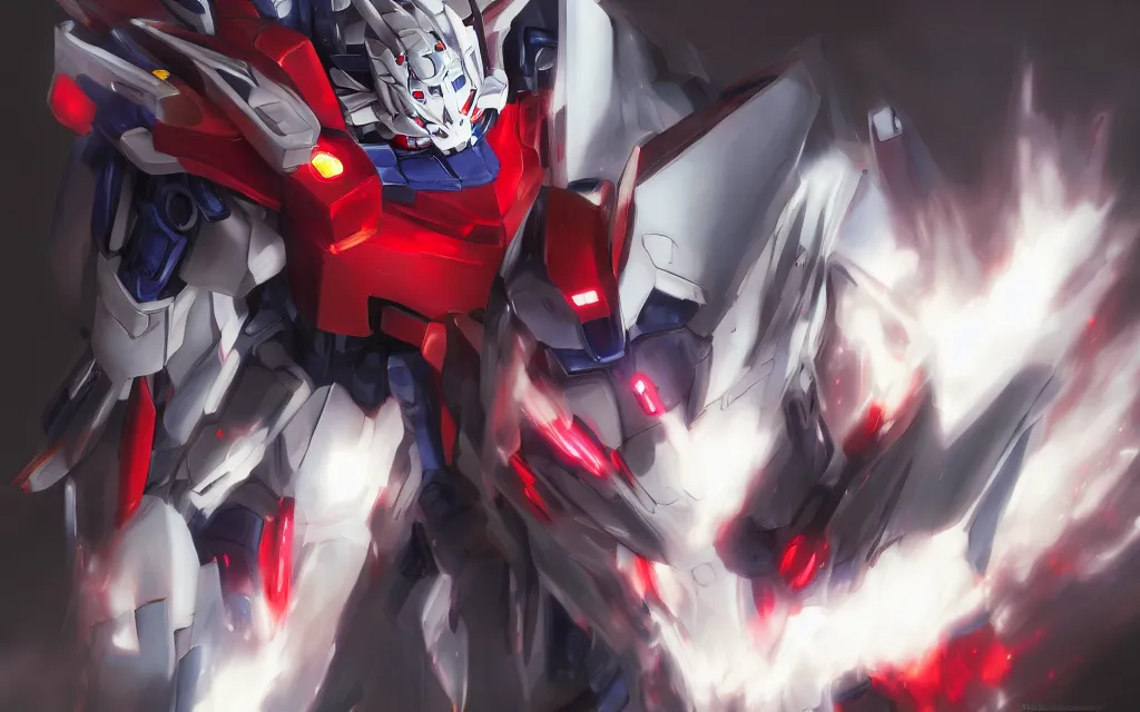 Prompt: A realistic anime portrait of a man in a Gundam suit battleing with glowing red eyes, digital painting, by Stanley Artgerm Lau, Sakimichan, WLOP and Rossdraws, digtial painting, trending on ArtStation, SFW version