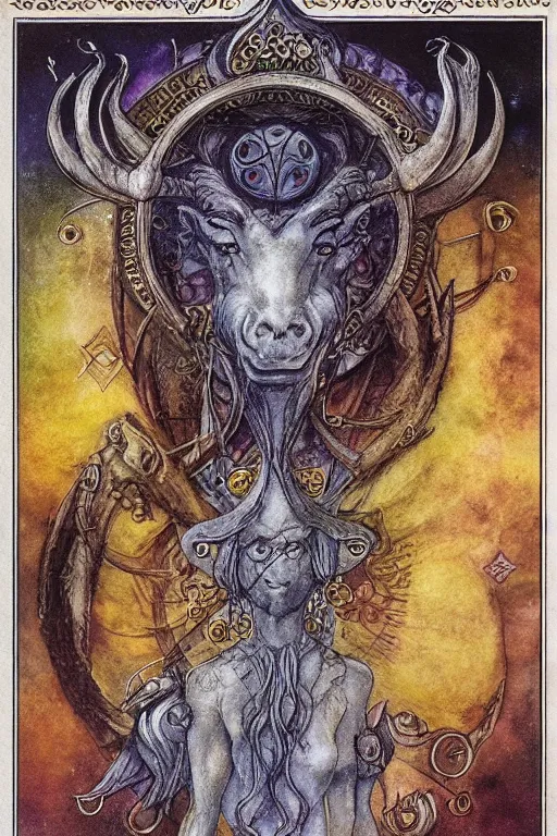 Image similar to aries zodiac artwork, mystic tarot style, detailed, 8 k, symmetrical, by brian froud