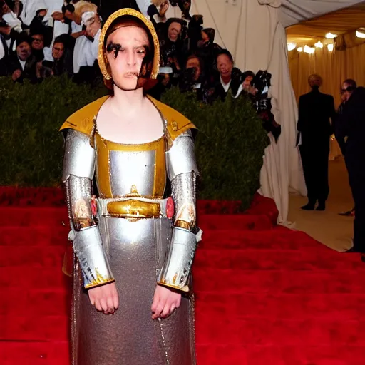 Image similar to photo of joan of arc at the met gala