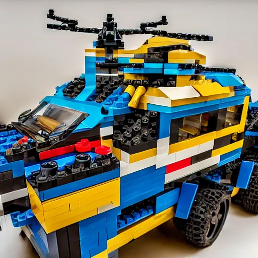 Image similar to a high-definition photograph of a huge caracal built of Lego bricks and Lego motors