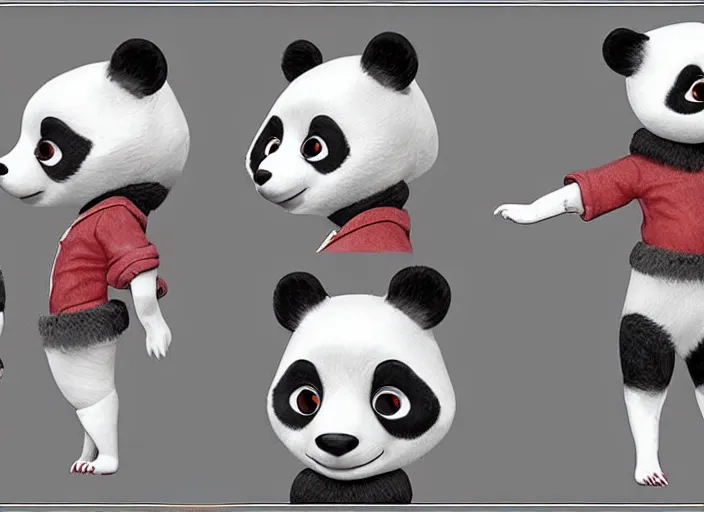 Image similar to award - winning detailed concept art of a strange iconic anthropomorphic panda character wearing clown makeup. art by wlop on bcy. net, realistic. detailed feathers, art by cheng yi. artstationhd, artgerm, 3 dcg, pixar zootopia. 3 d rendering, high quality model sheet, disney. model sheet detailed