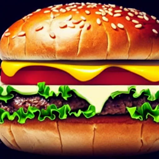 Image similar to a human living in a hamburger, the human is inside the burger cooking burgers
