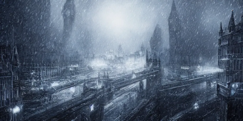 Image similar to london in winter ， prometheus film style, realistic, cinematic, trending on artstation, 8 k,
