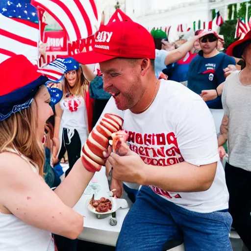 Image similar to maga supporters tickling each other with sausages, canon eos r 3, f / 1. 4, iso 2 0 0, 1 / 1 6 0 s, 8 k, raw, unedited, symmetrical balance, in - frame