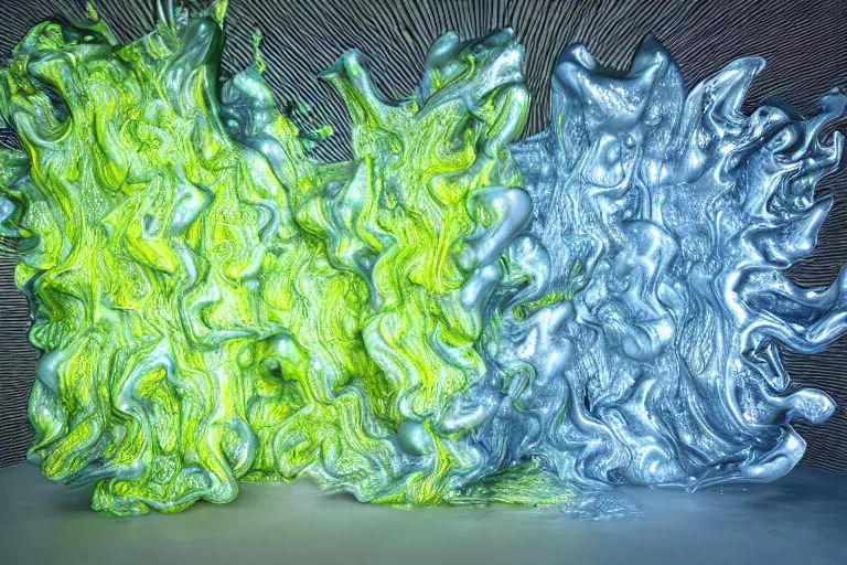 Image similar to Painful pleasures by Lynda Benglis, stunning, liquid physics, bubbly, VFX, high transparency, high res shadows, octane render, 4k, 8k