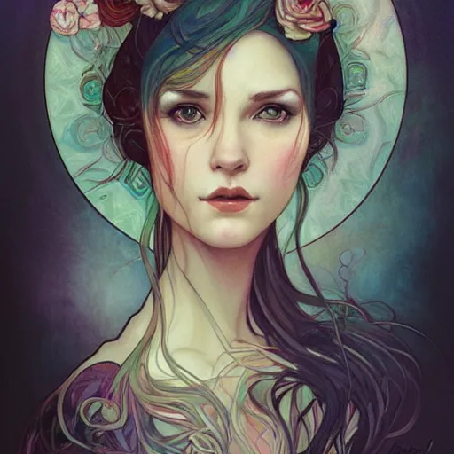 Image similar to a portrait in the style of anna dittmann and loish and alphonse mucha.