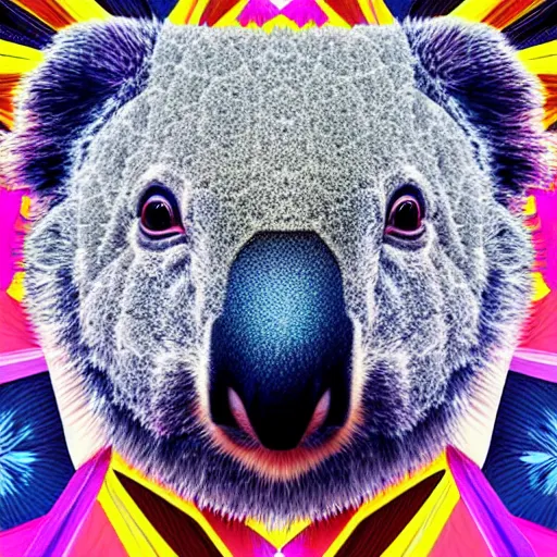 Image similar to a technicolor portrait of a koala in geometric kaleidoscopic colors trending on artstation 4 k intricate extremely detailed digital art