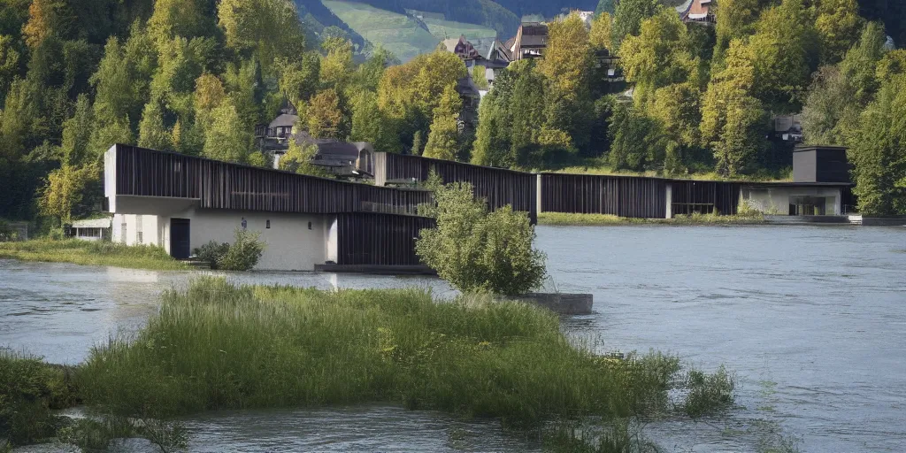 Image similar to a house by the river rhein close to mumpf designed by peter zumthor