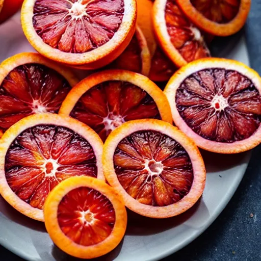 Image similar to a plate of blood orange slices, blood orange wedges