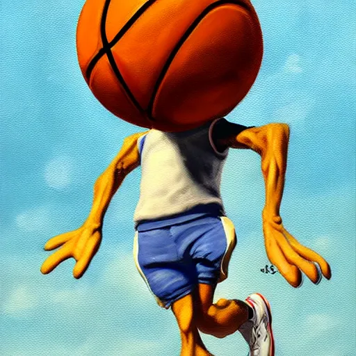 Prompt: a six foot tall anthropomorphic toad playing basketball, style of maurice sendak, painting, 4 k, artstation