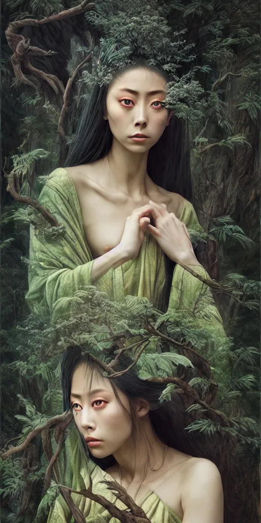 Image similar to wuxia, forest, moonlight, gemma chen, madison beer, angela sarafyan, pinup, intricate beautiful faces, surrealistic painting by agostino arrivabene, vanessa beecroft, anka zhuravleva, mary jane ansell, peter mohbacher, gerald brom