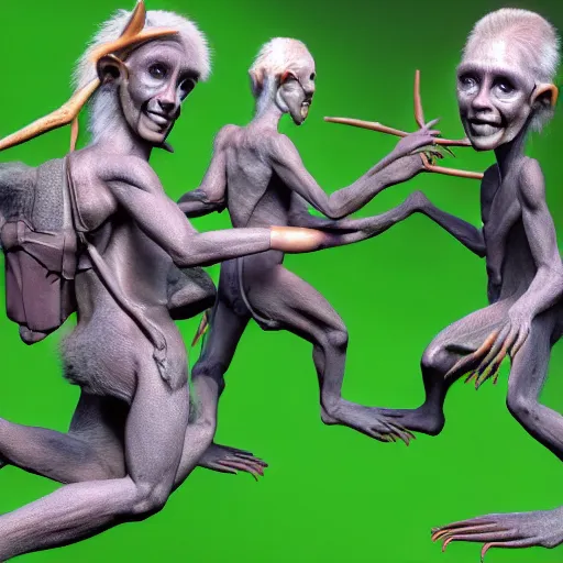 Prompt: fantasy elves descended from gibbons. HD photorealistic render reconstruction from fossil evidence.