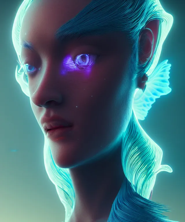 Prompt: goddess close-up portrait. betta fish, phoenix, bioluminiscent creature, intricate artwork by Tooth Wu and wlop and beeple. octane render, trending on artstation, greg rutkowski very coherent symmetrical artwork. cinematic, hyper realism, high detail, octane render, 8k