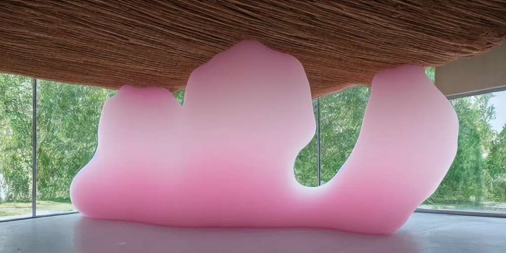 Prompt: soft biomorphic inflated translucent latex structures by ernesto neto, light - mint with light - pink color, 4 k, insanely quality, highly detailed,