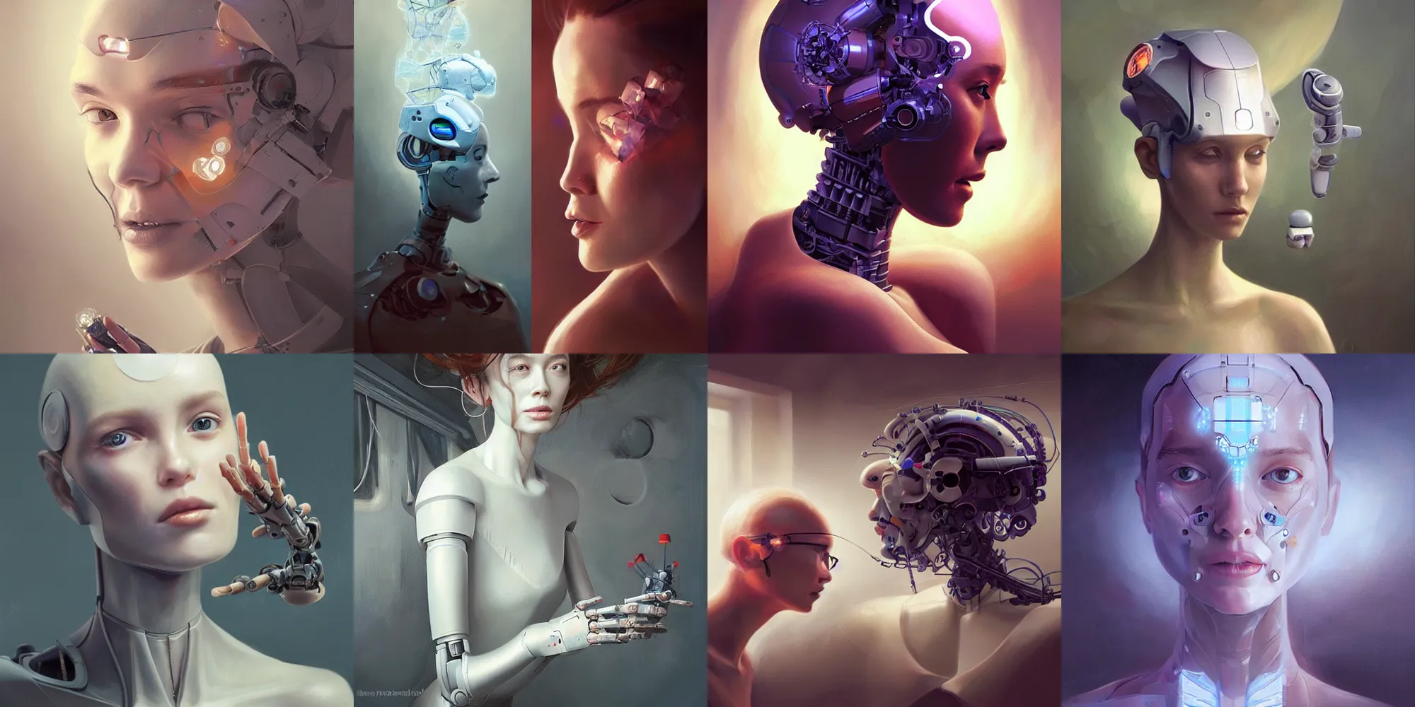 Prompt: Robotic AI Brain Concepts, illustration painting by Mandy Jurgens and Małgorzata Kmiec and Dang My Linh and Lulu Chen and Alexis Franklin and Filip Hodas and Pascal Blanché and Bastien Lecouffe Deharme