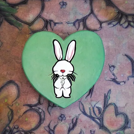 Image similar to artnouveau heart made of scary rabbits