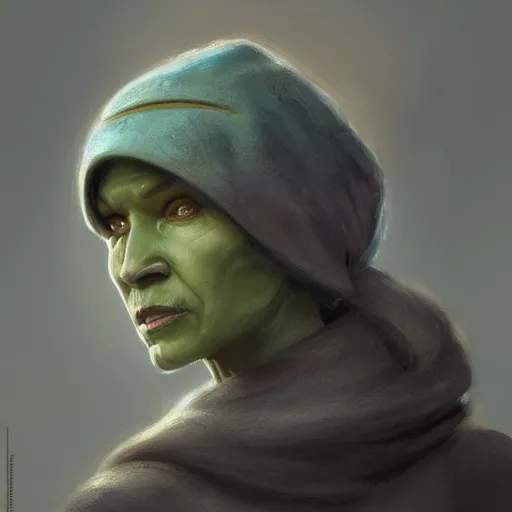 Image similar to portrait of a woman by greg rutkowski, female twi'lek, green skin, wool cap, star wars expanded universe, she is about 6 0 years old, wearing uniform of the galactic alliance navy, highly detailed portrait, digital painting, artstation, concept art, smooth, sharp foccus ilustration, artstation hq