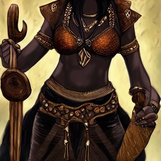 Prompt: black woman with large horns, D&D art style