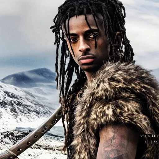 Image similar to playboi carti in vikings 4 k the detailed super realistic