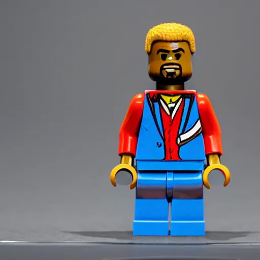 Image similar to lego kanye west minifigure ,realistic ,8k