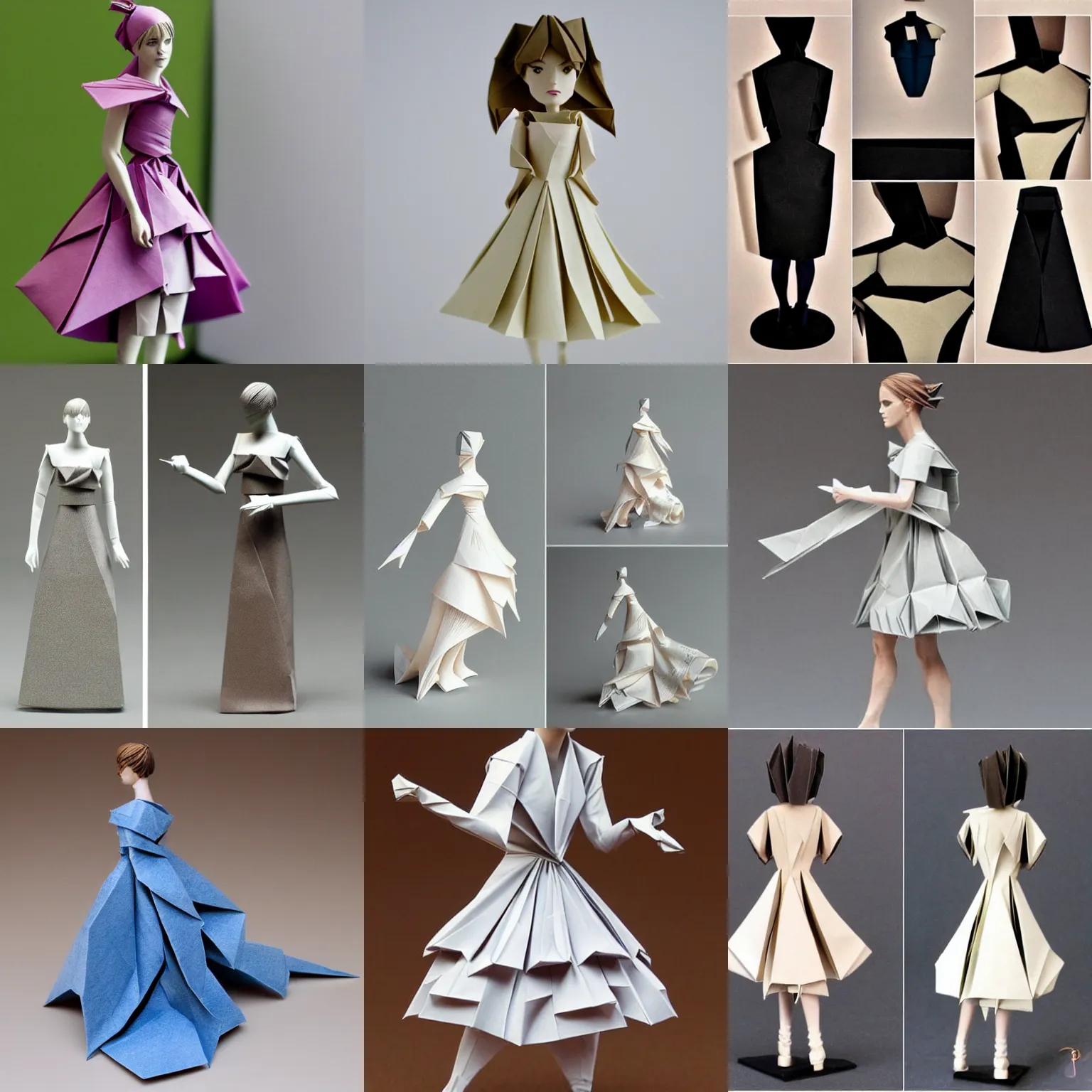 Prompt: origami figure of emma watson _ elegant dress _ very detailed