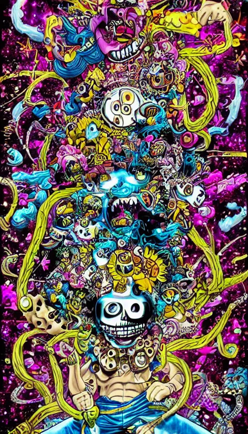 Prompt: psytrance artwork, by eiichiro oda