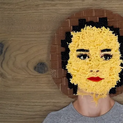 Prompt: a portrait made out of cheese of brie larson