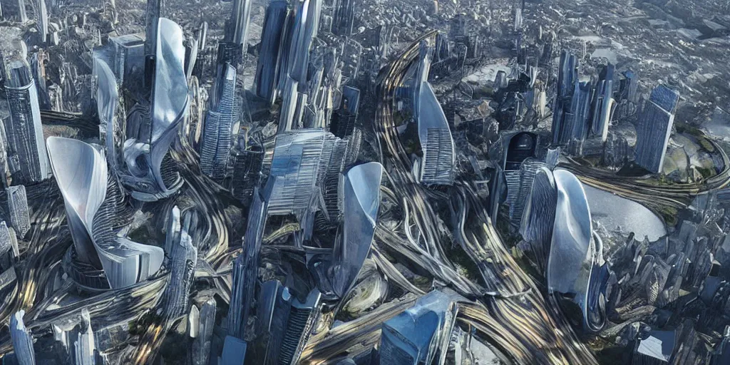 Image similar to a city designed by Zaha Hadid