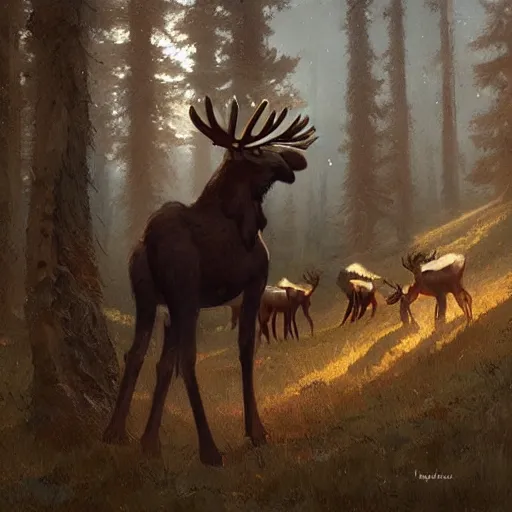 Image similar to moose - folk by greg rutkowski