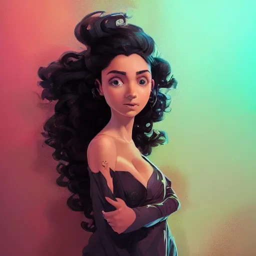Prompt: beautiful woman with black curly hair, portrait, maya ali mage, gloomhaven, dynamic lighting, gaudy colors, octane render aesthetic, matte painting concept art, official fanart behance hd artstation by jesper ejsing, by rhads and makoto shinkai and lois van baarle and ilya kuvshinov and rossdraws