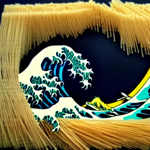 Image similar to the great wave made of spaghetti