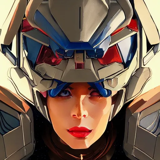 Image similar to portrait of isabelledeltore as a gundam pilot, with an intricate, detailed, futuristic helmet, vector behance hd jesper ejsing, rhads, makoto shinkai, lois van baarle, ilya kuvshinov, rossdraws, hd, 3 2 k, ilya kuvshinov, gustav klimt